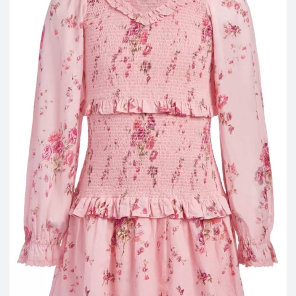 LoveShackFancy Pink Floral Smocked Dress